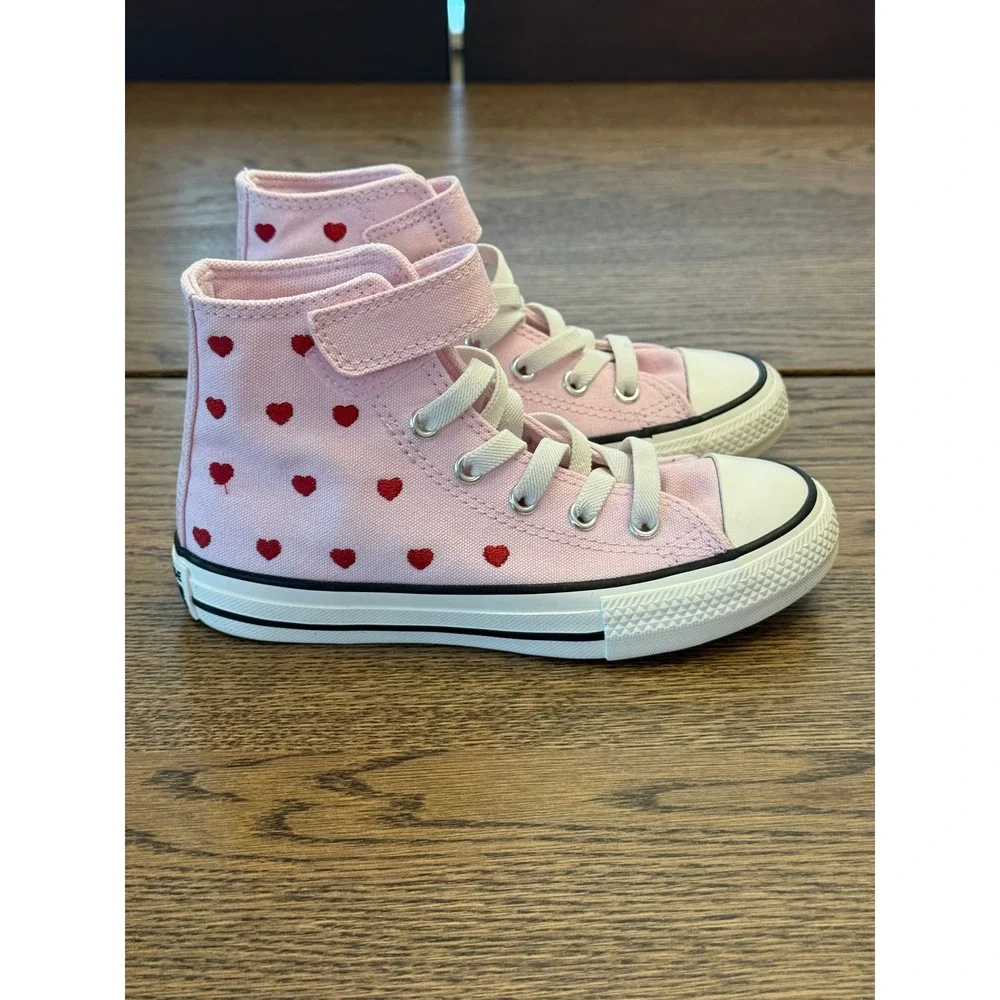 Converse Chuck Taylor All Star High Top Pink Heart Embroidery Kids Shoes 12 Y